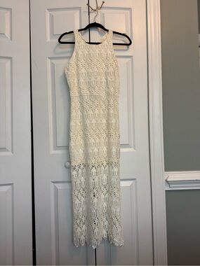 Just Me Cream Crochetu Lace Maxi Dress